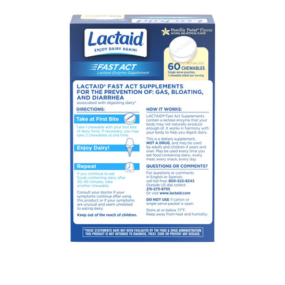 Lactaid Fast Act Lactose Intolerance Chewables with Enzymes, Vanilla Twist, 32 Count