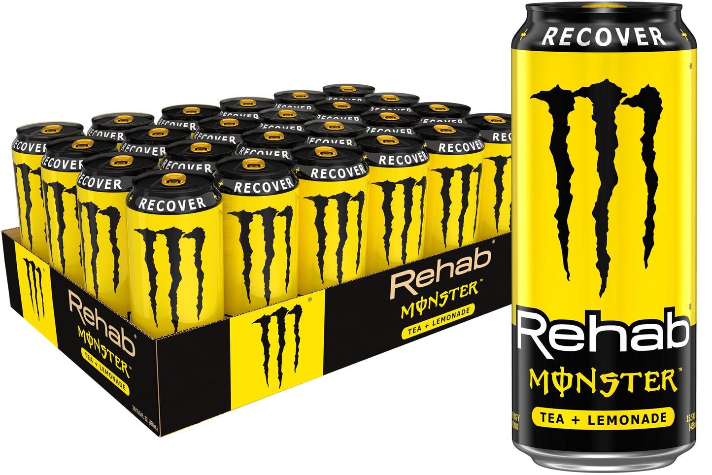 Monster Energy Rehab Tea + Lemonade + Energy, Energy Iced Tea, Energy Drink 15.5 Ounce (Pack of 15)