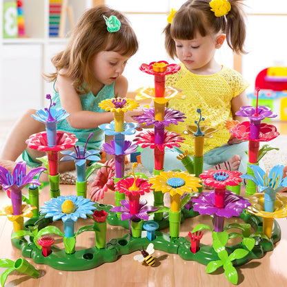 TEMI 138 PCS Educational STEM Toy and Preschool Garden Play Set for Kids Age 3-7, Flower Stacking Toys for Boys and Girls