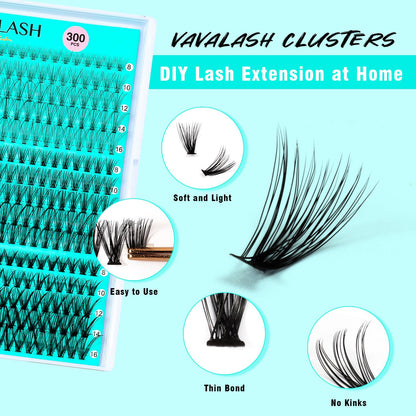 VAVALASH DIY Lash Extension Kit 280 Clusters Individual Lashes Kit 30D 40D 0.07D-10-16mm Lash Clusters, Lash Bond and Seal, Lash Tweezer for DIY Eyelash Extension at Home（Kit-30D+40D-0.07D-10-16MIX）