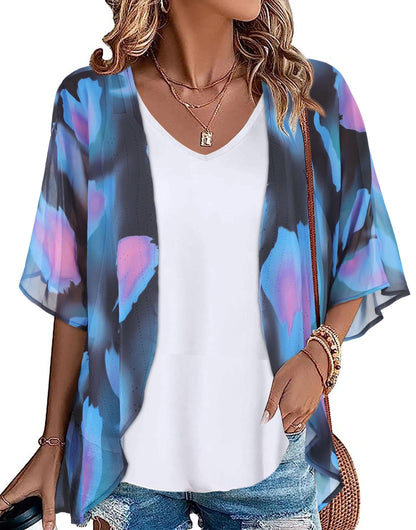 Womens Kimono Beach Cover Up Chiffon Cardigan Floral Tops Loose Capes