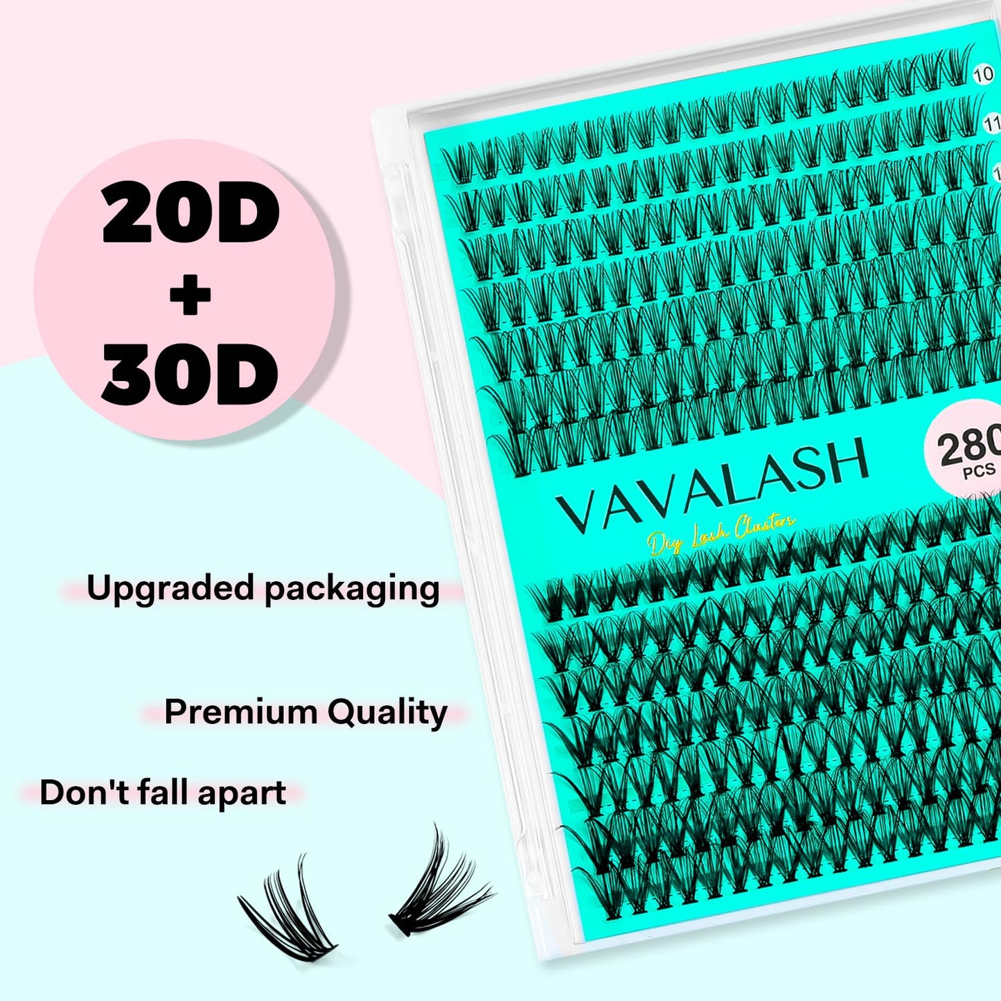 VAVALASH DIY Lash Extension Kit 280 Clusters Individual Lashes Kit 30D 40D 0.07D-10-16mm Lash Clusters, Lash Bond and Seal, Lash Tweezer for DIY Eyelash Extension at Home（Kit-30D+40D-0.07D-10-16MIX）