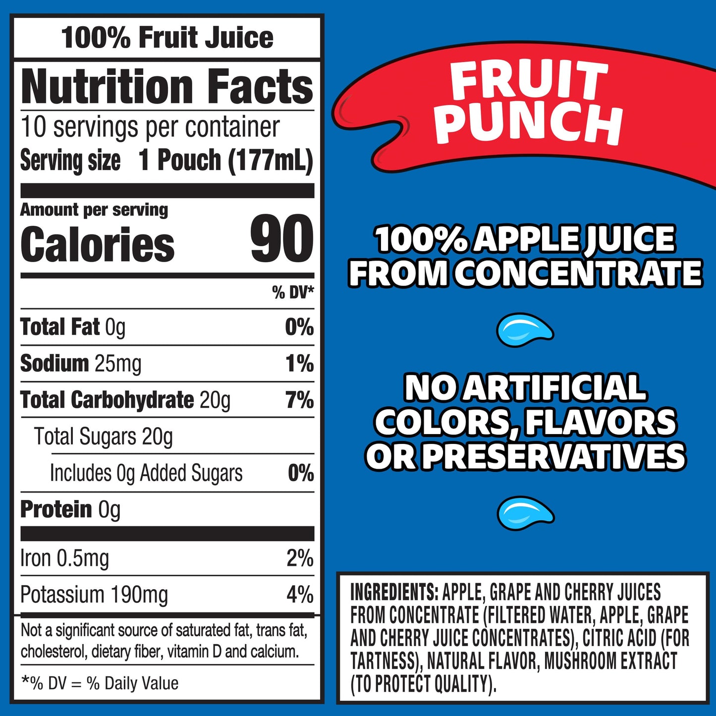 Capri Sun 100% Juice Fruit Punch Naturally Flavored Kids Juice Blend (40 ct Pack, 4 Boxes of 10 Pouches)