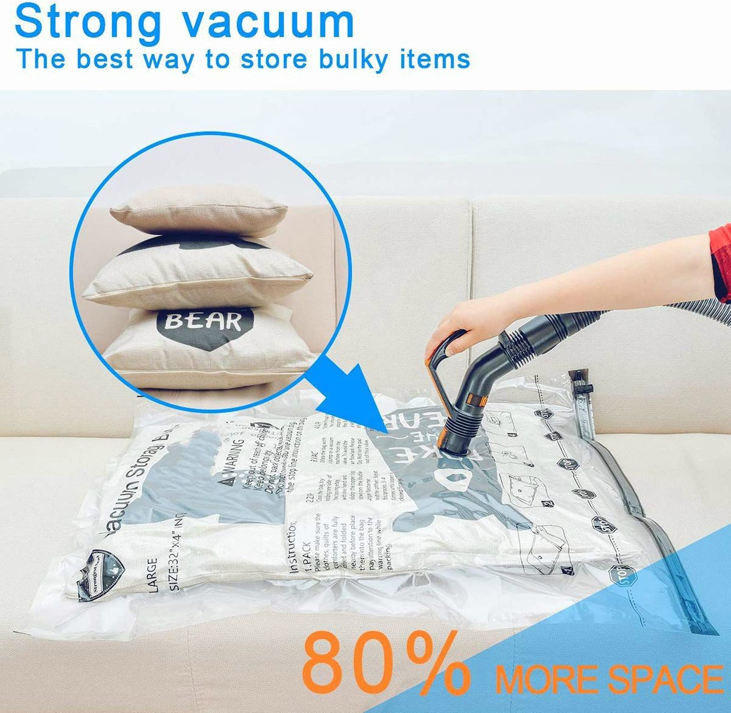 SUOCO 8 Small Vacuum Storage Bags, Space Saver Bags with Travel Hand Pump, Compression Airtight Sealer Bags for Clothes, Bedding, Pillows, Comforters, Blankets