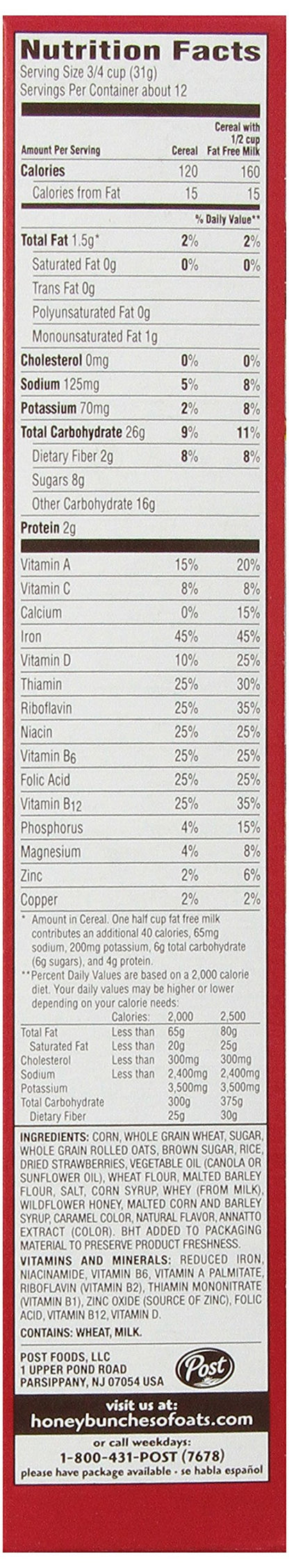 Honey Bunches of Oats with Strawberries Breakfast Cereal, Strawberry Cereal with Oats and Granola Clusters, 11 OZ Box