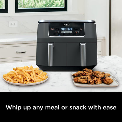 Ninja DZ201 Foodi 8 Quart 6-in-1 DualZone 2-Basket Air Fryer with 2 Independent Frying Baskets, Match Cook & Smart Finish to Roast, Broil, Dehydrate & More for Quick, Easy Meals, Grey