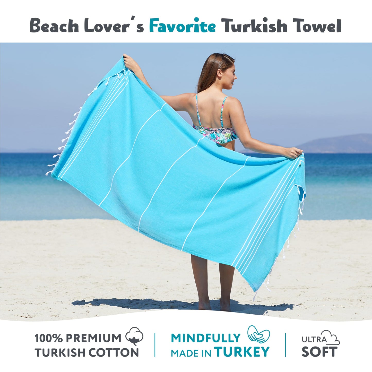 WETCAT Turkish Beach Towel Oversized 38x71 100% Cotton Sand Free Quick Dry Extra Large Light Travel Towel for Adults Beach Accessories Gifts (Blue, Beach Towel (38" x 71"))