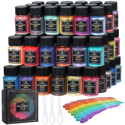 Mica Powder for Epoxy Resin, 36 Colors, 0.35 oz(10g) Bottles Mica Glitter Powder, Mica Pigment Powder for Lip Gloss, Soap Making, Bath Bomb, Art Crafts, Resin Dye, Nails