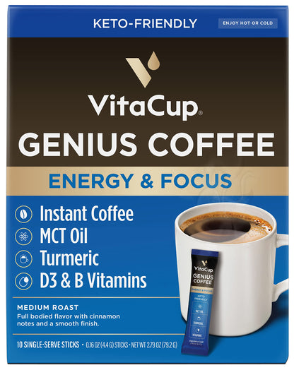 VitaCup Slim Instant Coffee Packets, with Garcinia, Fiber, B Vitamins, Bold & Smooth, Medium Dark Roast, 100% Arabica Coffee in Single Serve Sticks, 24 Ct