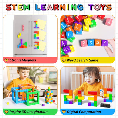 54 PCS Magnetic Blocks, Magnetic Building Blocks for Toddlers 3+, Montessori Toys, Magnetic Cubes, Preschool STEM Educational Sensory Magnet Toys for Kids Ages 3-5 Year Old Boys and Girls