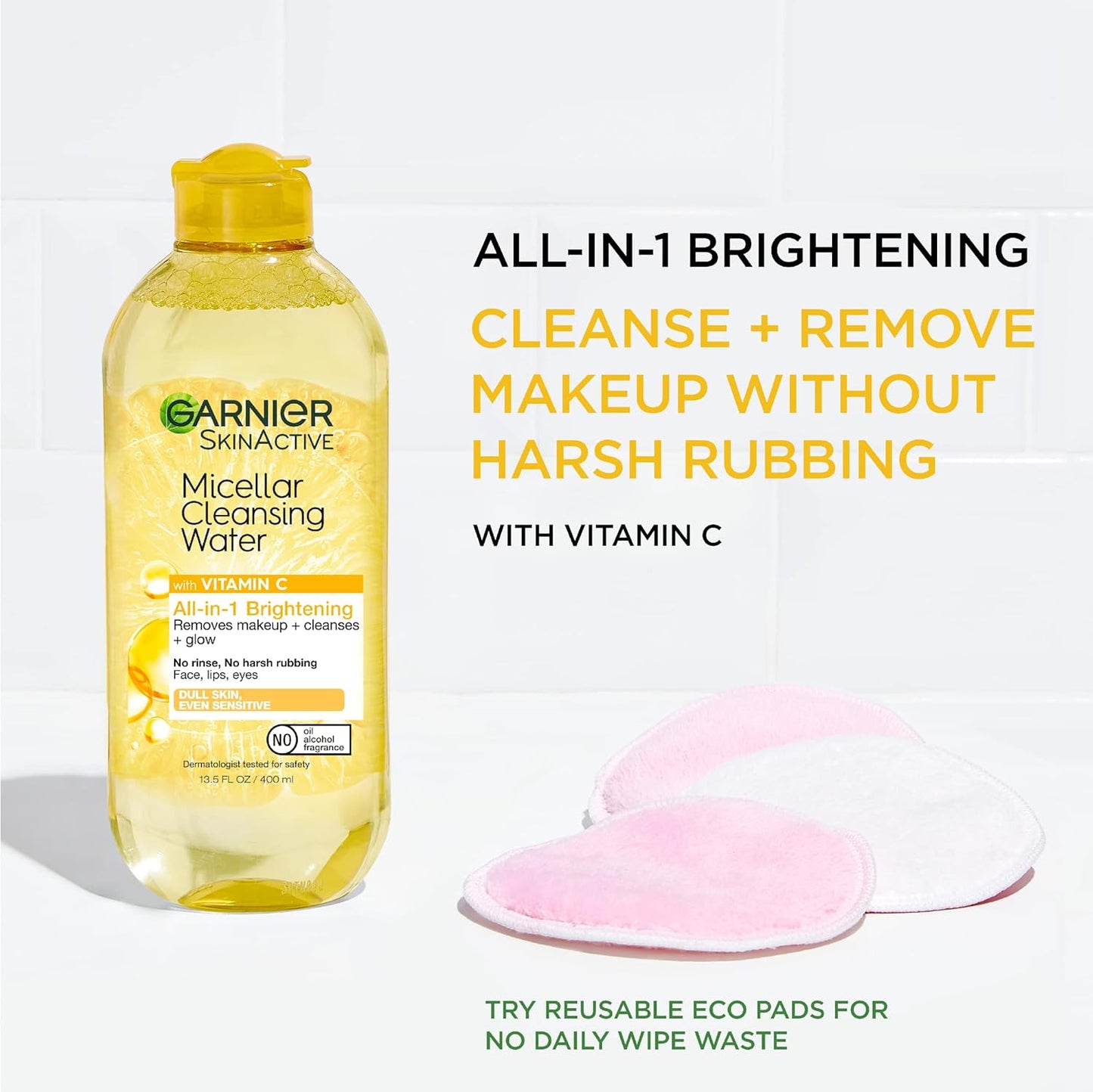 Garnier Micellar Water with Vitamin C, Facial Cleanser & Makeup Remover, 13.5 Fl Oz (400mL), 1 Count (Packaging May Vary)