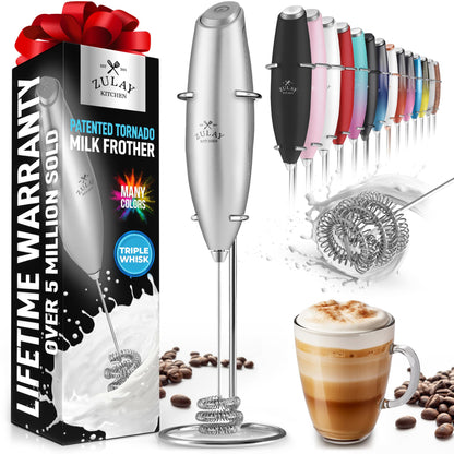 Zulay Powerful Milk Frother (4 Duracell Batteries Included) - Handheld Milk Frother Wand Drink Mixer for Coffee - Powerful Milk Foamer for Cappuccino, Frappe, Matcha & Coffee Creamer - Black