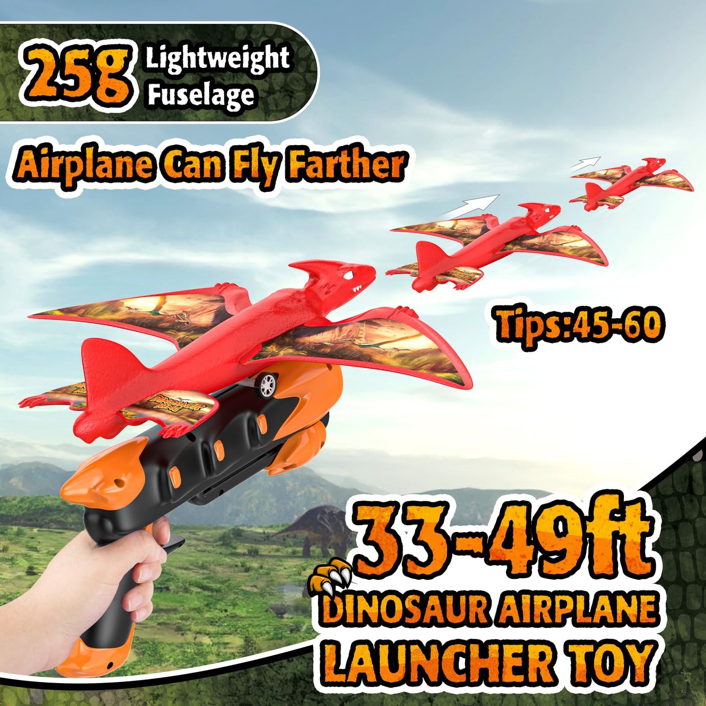 3 Pack Dinosaur Airplane Launcher Toys for Kids, Foam Airplanes for Kids Boys Toys with Stickers, Outdoor Flying Toys Birthday Gifts for 4 5 6 7 8 9 10 12 Year Old Boys Girls.