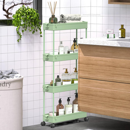 SPACEKEEPER Slim Rolling Storage Cart 4 Tier Bathroom Organizer Utility Cart Mobile Shelving Unit Tower Rack for Kitchen, Laundry Room, Bathroom, Narrow Places, Green