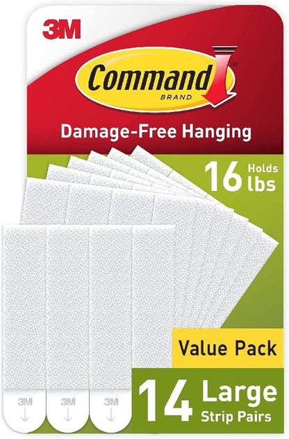 Command Large Picture Hanging Strips, White, Holds up to 16 lbs, 14-Pairs, Easy to Open Packaging