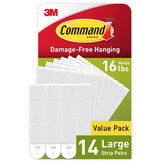 Command Large Picture Hanging Strips, White, Holds up to 16 lbs, 14-Pairs, Easy to Open Packaging