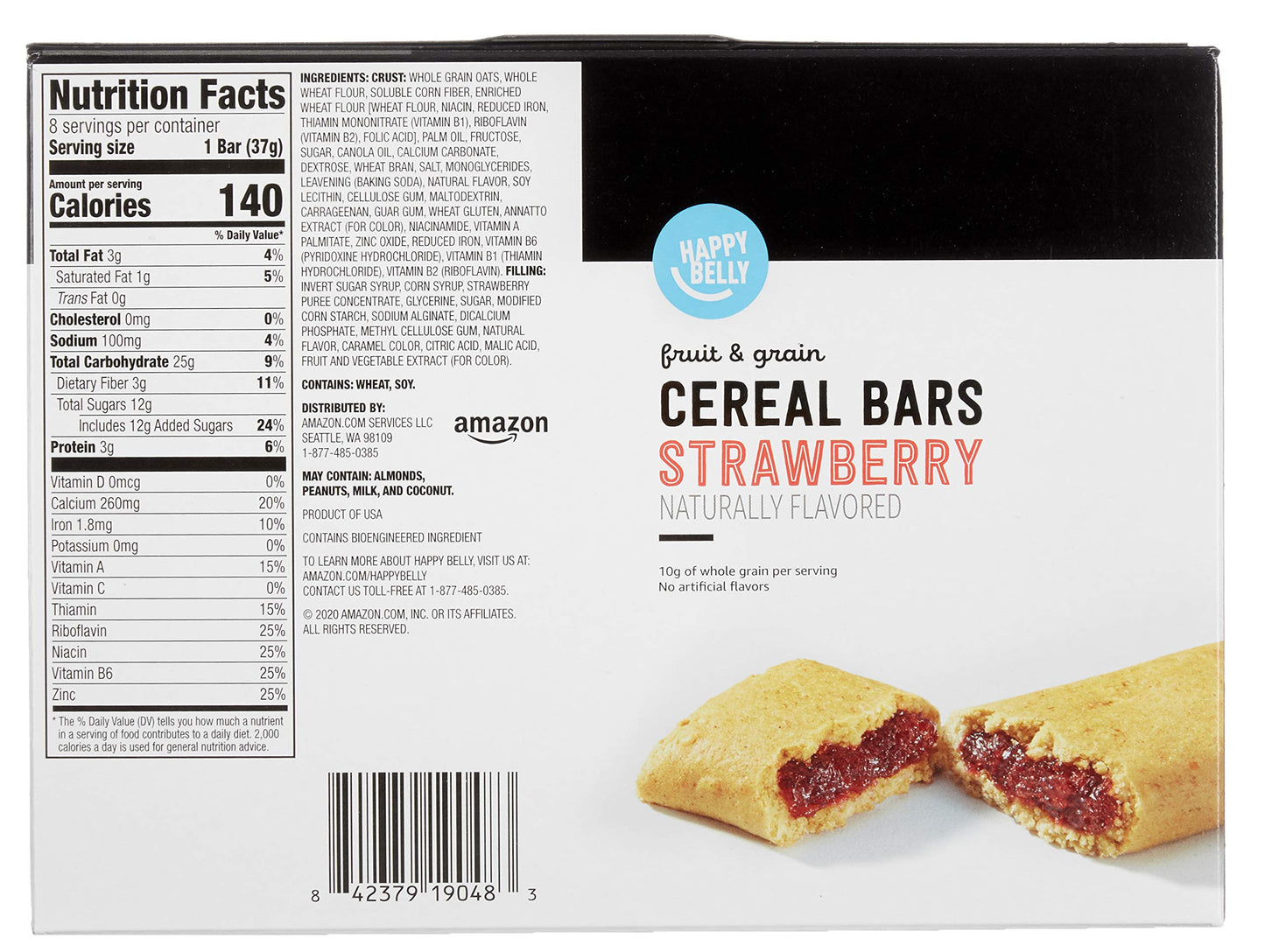 Amazon Brand - Happy Belly Fruit & Grain Cereal Bars, Strawberry , 1.03 Oz, 8 Count (Pack of 1)