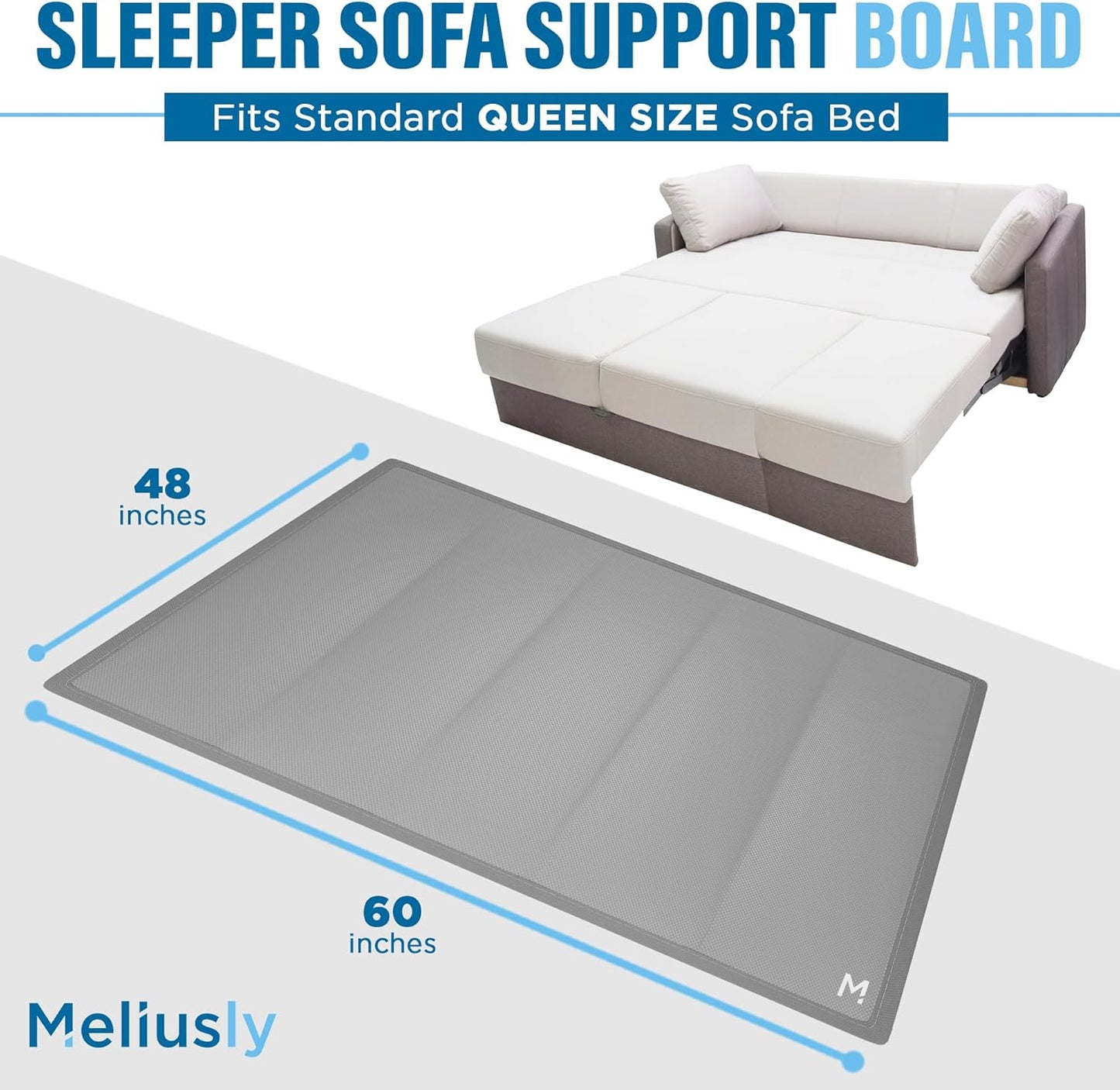 Meliusly® Sleeper Sofa Support Board (48x60 Queen Size) - Sleeper Sofa Support for Sofa Bed, Sleep Sofa Bar Shield for Sofa Bed or Pullout Couch, Cushion Bar Sofa Bed Mattress Support Board Slats