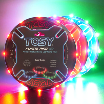 TOSY Flying Ring - 12 LEDs, Super Bright, Soft & Photoluminescent Rim, Auto Light Up, Safe, Waterproof, Lightweight frisbee, Cool Fun Birthday, Camping & Outdoor/Indoor Gift Toy for Boys/Girls/Kids