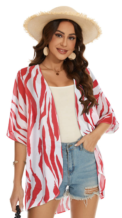 Womens Kimono Beach Cover Up Chiffon Cardigan Floral Tops Loose Capes