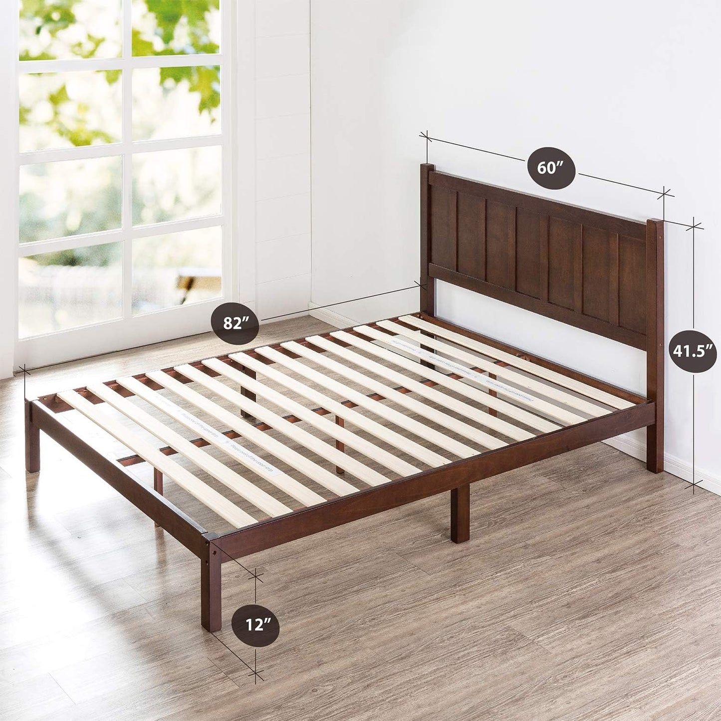 ZINUS Adrian Wood Rustic Style Platform Bed with Headboard, No Box Spring Needed, Wood Slat Support, Queen