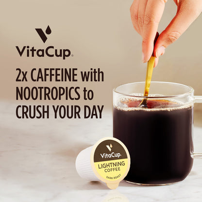 VitaCup Mushroom Coffee Pods - Boost Focus & Immunity with Lions Mane, Chaga, Vitamins, for Memory & Clarity, Recyclable K-Cup Pods, 16 Ct