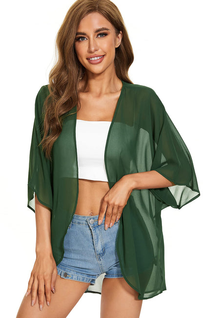 Womens Kimono Beach Cover Up Chiffon Cardigan Floral Tops Loose Capes