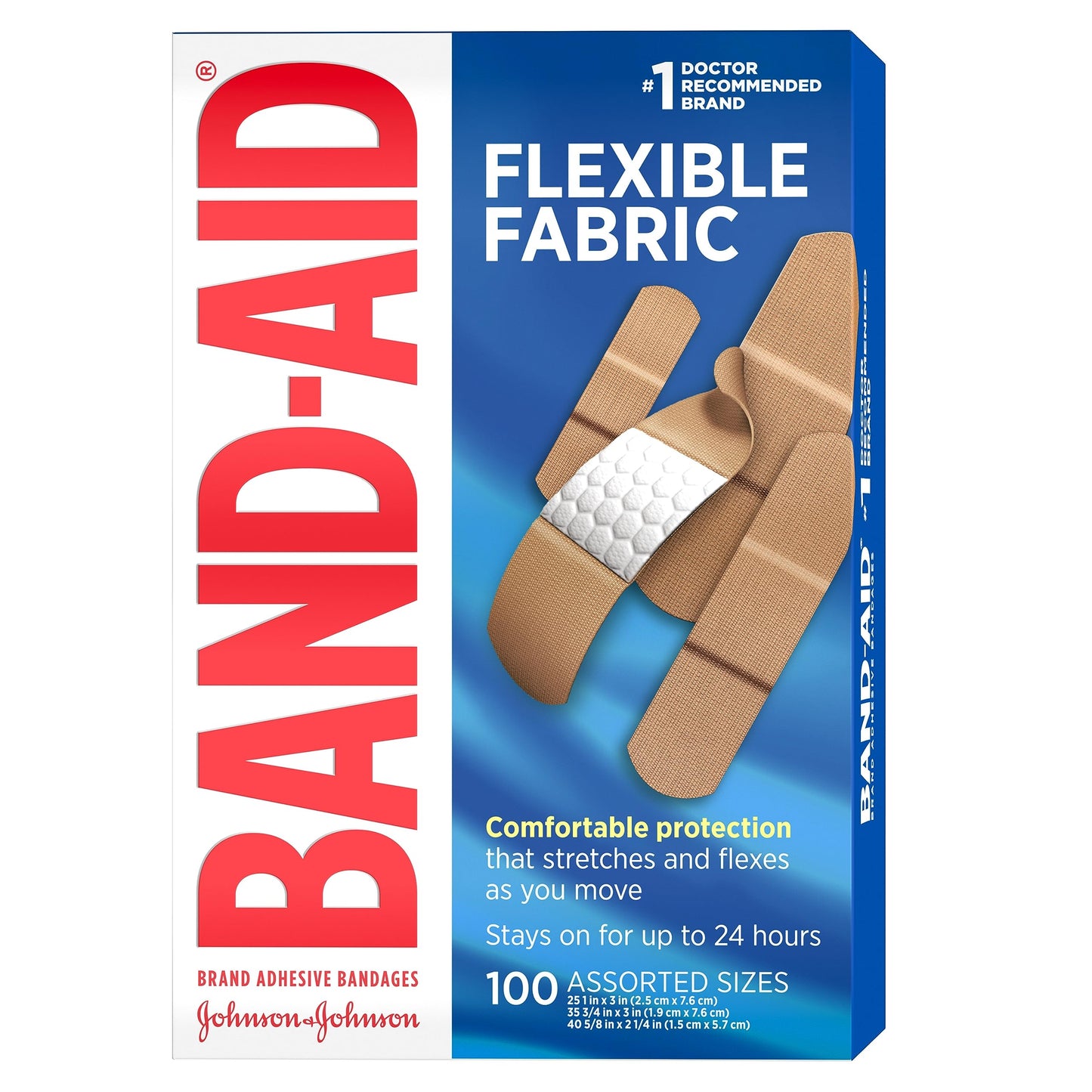 Band-Aid Brand Flexible Fabric Adhesive Bandages for Wound Care and First Aid, All One Size, 100 Count