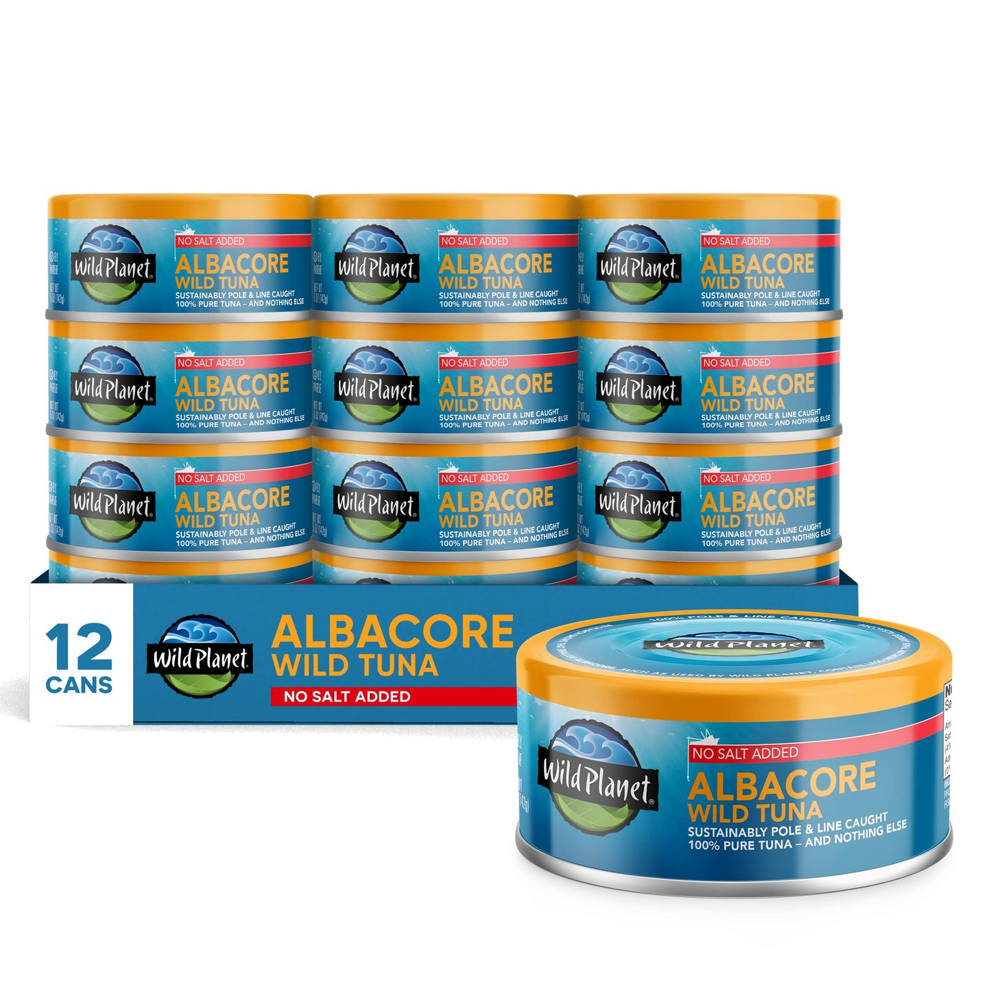 Wild Planet Wild Albacore Tuna, No Salt Added, Canned Tuna, Sustainably Wild-Caught, Non-GMO, Kosher 5 Ounce (Pack of 12), Packaging May Vary