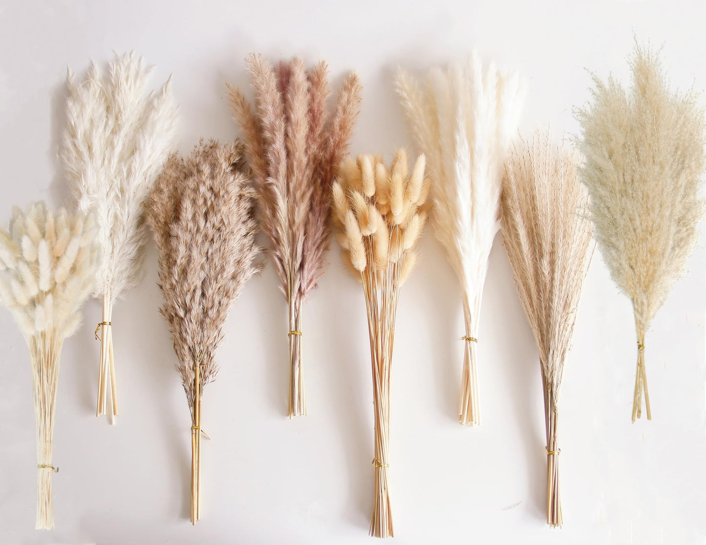 110 PCS Dried Pampas Grass Bouquet, Boho Table Decor, Bunny Tails Dried Flowers, Brown Pompas, White Pampas Grass for Wedding, Home, Rustic Party, Baby Shower Decorations