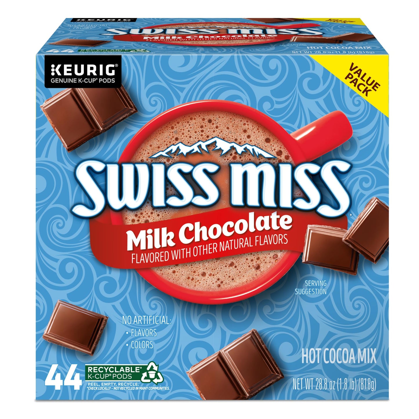 Swiss Miss Milk Chocolate Hot Cocoa, Keurig Single-Serve K-Cup Pods, 44 Count