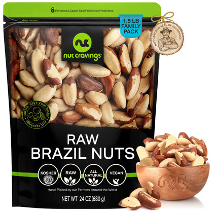 NUT CRAVINGS - Raw Brazil Nuts, Unsalted, No Shell, Whole, (16oz - 1 LB) Bulk Nuts Packed Fresh in Resealable Bag - Kosher Healthy Snack, Natural Keto Vegan -