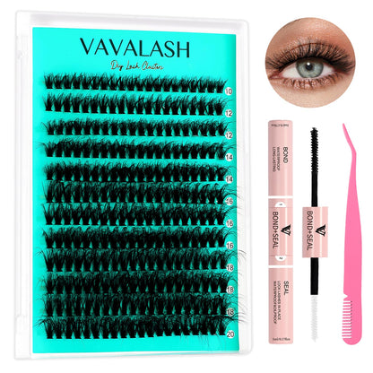 VAVALASH DIY Lash Extension Kit 280 Clusters Individual Lashes Kit 30D 40D 0.07D-10-16mm Lash Clusters, Lash Bond and Seal, Lash Tweezer for DIY Eyelash Extension at Home（Kit-30D+40D-0.07D-10-16MIX）