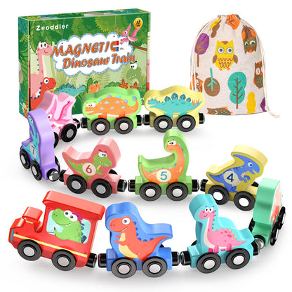 Toys for Toddlers, 11 Magnetic Wooden Animals Train Set, Montessori Toys for Toddlers, Preschool Learning Activities for kids, Birthday Gifts for Boys, Girls