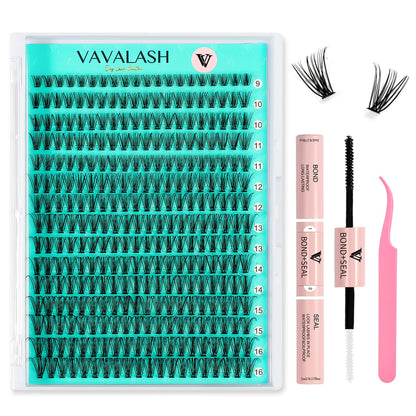 VAVALASH DIY Lash Extension Kit 280 Clusters Individual Lashes Kit 30D 40D 0.07D-10-16mm Lash Clusters, Lash Bond and Seal, Lash Tweezer for DIY Eyelash Extension at Home（Kit-30D+40D-0.07D-10-16MIX）