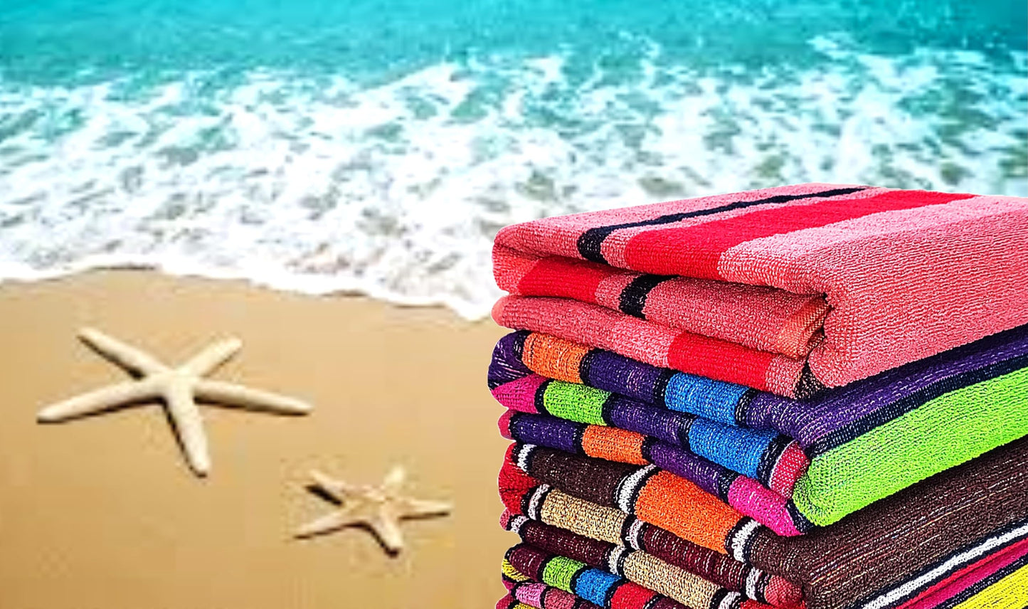 BolBom*S Cotton Beach Towels- Hammam Classic Pool Towel 30 x 60 Inches Oversized Soft Beach Towels for Adults - Luxury Beach Bath Towels - Summer Gifts Beach Accessories - Pack of 6