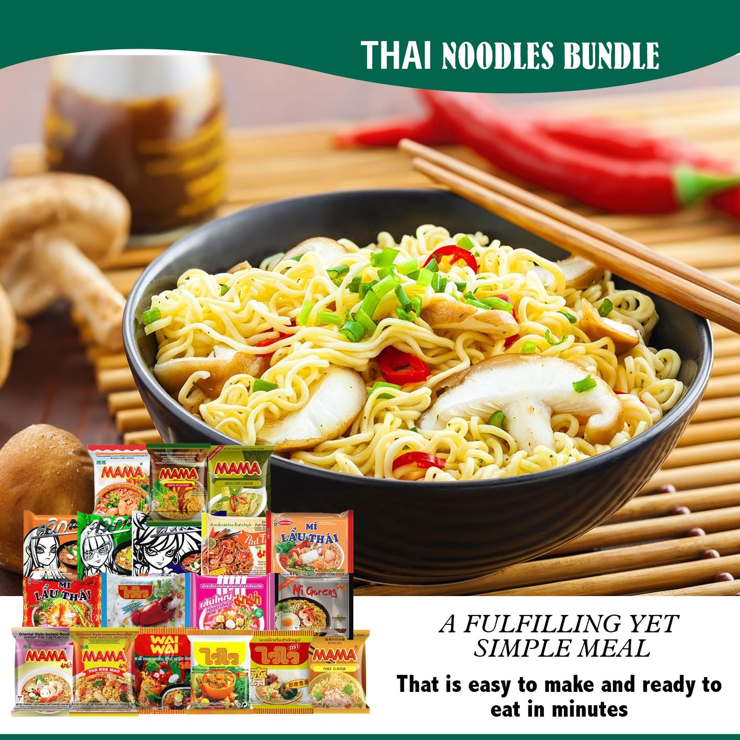 FOODIE BOXX Asian Instant Ramen Noodles Variety Pack with Cookies & Chopsticks (Dry)