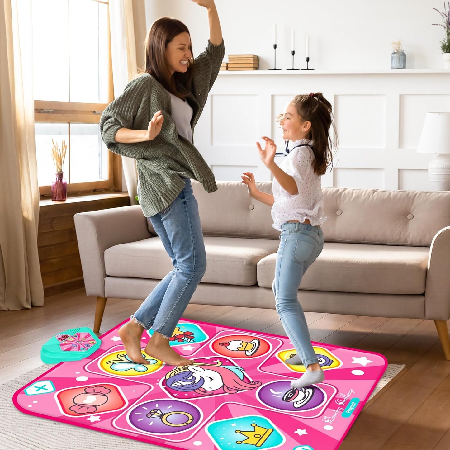 Unicorn Dance Mat, Dance Mixer Rhythm Step Play Mat, Pink Dance Pad with LED Lights, Adjustable Volume, Built-in Music, 5 Game Modes, Xmas B-Day Gifts for 3-12 Years Old Girls Toys