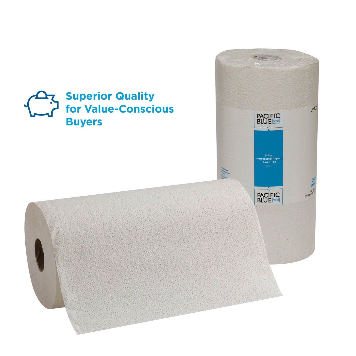 Georgia-Pacific Blue Select 2-Ply Perforated Paper Towel Rolls, 27385, 85 Sheets Per Roll, 30 Rolls Per Case