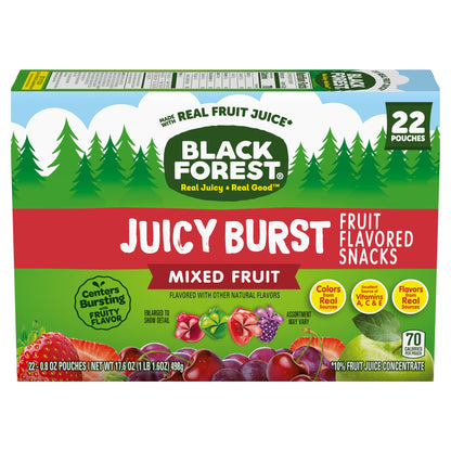 Black Forest, Juicy Burst, Fruit Flavored Snacks, Mixed Fruit Flavors, A Juicy Burst of Natural Flavors, Made with Real Fruit Juice, School Snacks, 0.8 oz 40 ct