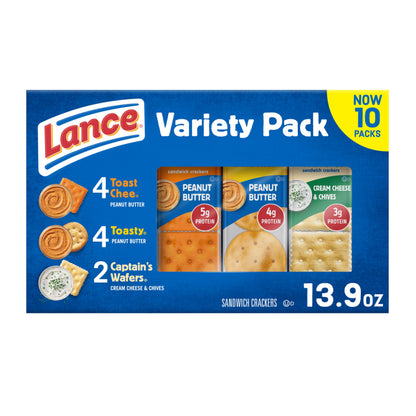 Lance Sandwich Crackers, Captain's Wafer Grilled Cheese, 10 Individual Packs, 6 Sandwiches Each