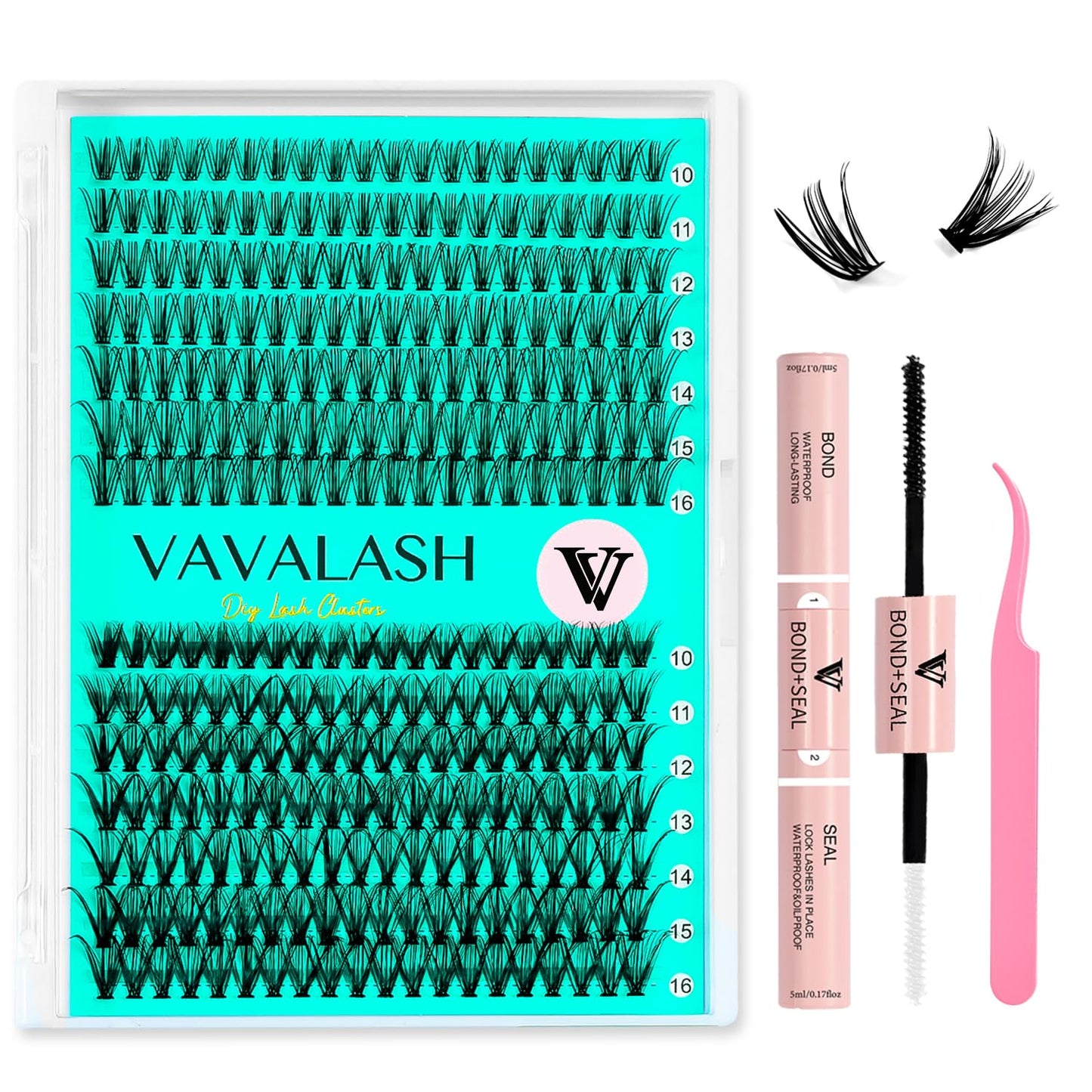 VAVALASH DIY Lash Extension Kit 280 Clusters Individual Lashes Kit 30D 40D 0.07D-10-16mm Lash Clusters, Lash Bond and Seal, Lash Tweezer for DIY Eyelash Extension at Home（Kit-30D+40D-0.07D-10-16MIX）