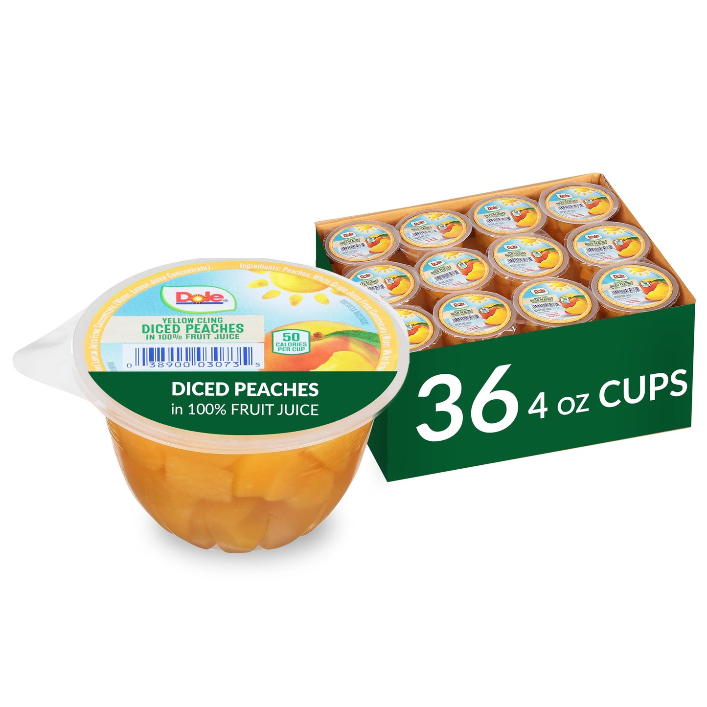 Dole Fruit Bowls Diced Peaches in 100% Juice Snacks, 4oz 12 Total Cups, Gluten & Dairy Free, Bulk Lunch Snacks for Kids & Adults