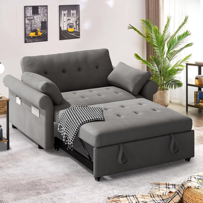 YITAHOME Sleeper Sofa Bed 3-in-1 Convertible Couch with Pullout Bed, Reclining Backrest, Storage Pockets, Modern Space Lounge Furniture for Living Room, Includes Toss Pillows, Grey