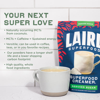 Laird Superfood Non-Dairy Superfood Creamer - Coconut Powder Coffee Creamer - Sweet & Creamy - Gluten Free, Non-GMO, Vegan - 16 oz. Bag, Pack of 1