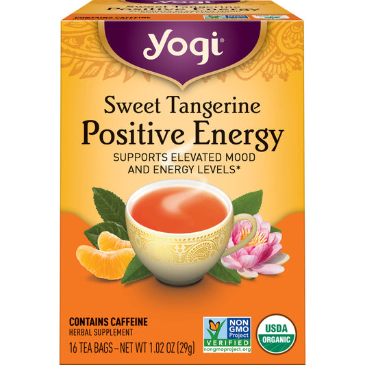 Yogi Sweet Tangerine Positive Energy Tea - 16 Tea Bags per Pack (6 Packs) - Organic Tangerine Energy Tea - Includes Black Tea Leaf, Yerba Mate Leaf, Ashwagandha Root & More