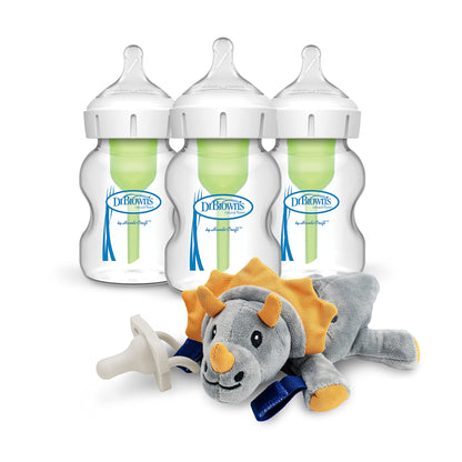 Dr. Brown's Natural Flow Anti-Colic Options+ Wide-Neck Glass Baby Bottles 5 oz/150 mL, with Level 1 Slow Flow Nipple, 3 Pack, 0m+