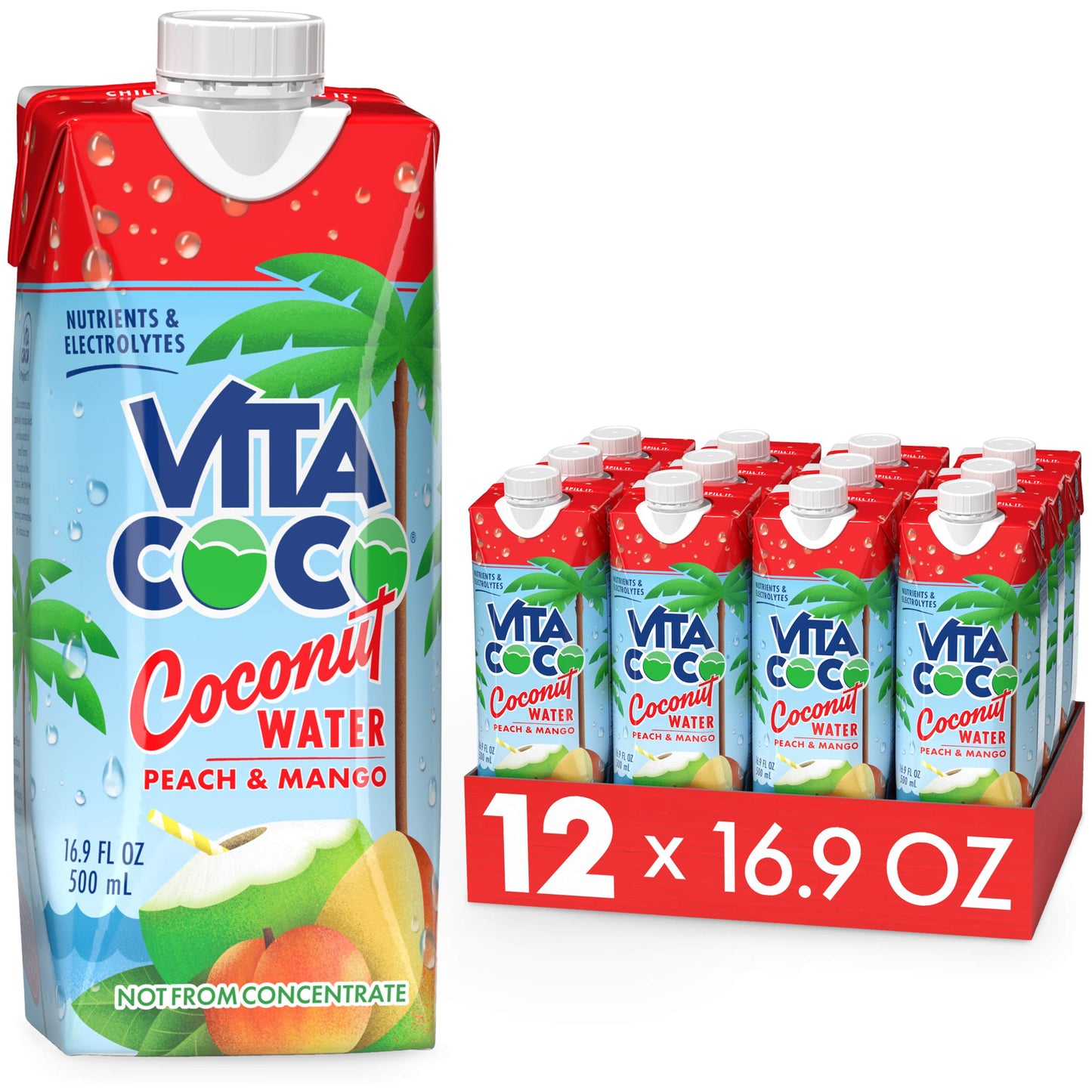 Vita Coco Coconut Water Naturally Hydrating Electrolyte Drink Smart Alternative to Coffee Soda and Sports Drinks Gluten Free, Pineapple, 16.9 Fl Oz (Pack of 12), 202.8 Fl Oz