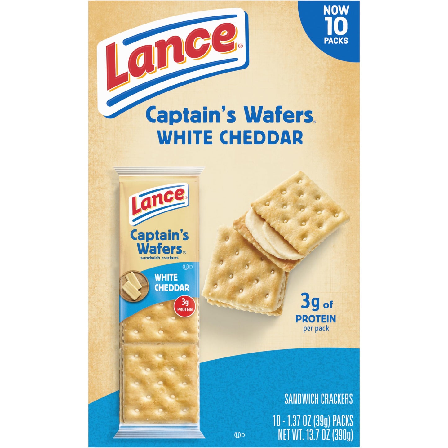 Lance Sandwich Crackers, Captain's Wafer Grilled Cheese, 10 Individual Packs, 6 Sandwiches Each