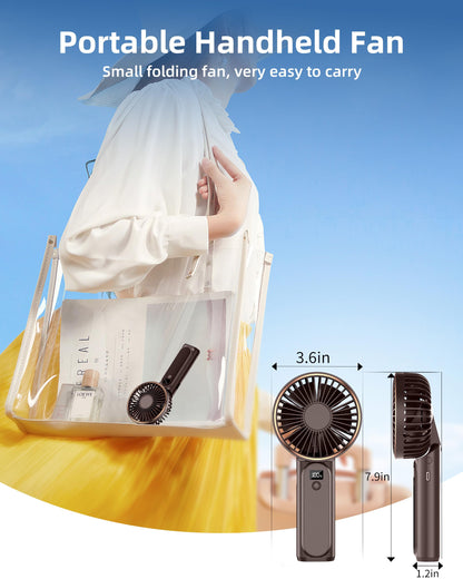 TUNISE Portable Handheld Fan, Portable Fan Rechargeable, 4000mAh, 180° Adjustable, 6 Speed Wind, Display Electricity in Real Time, USB Rechargeable Foldable Fan, Quiet Personal Fan as the Power Bank